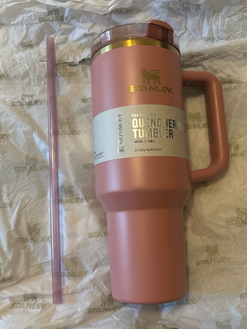 Stanley Pink Insulated Quencher Tumbler with Lid & Straw - Picture 2 of 3